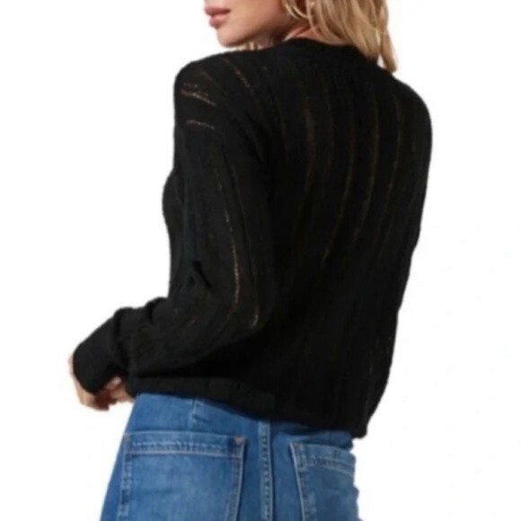 ASTR The Label Sweater Wrap FrontvBlack Knit Surplice Pointelle Top Size XL - Picture 2 of 14